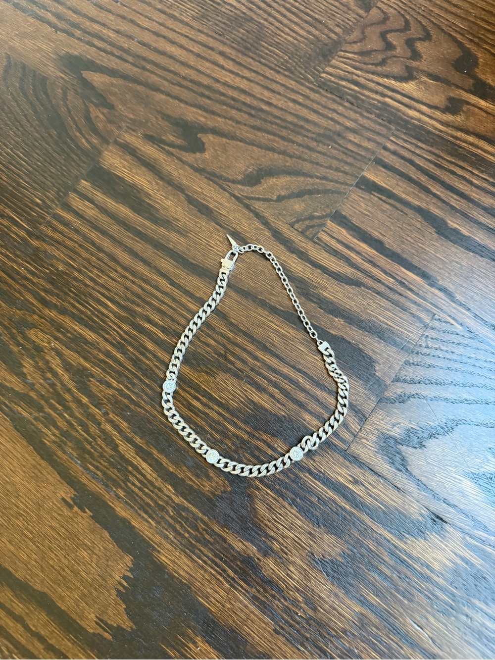 Silver Tone Cuban Link Chain Bracelet with rhinestone Accents
